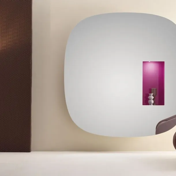Wall mirror with colored storage compartment by Tonelli