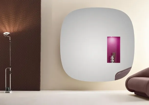 Wall mirror with colored storage compartment by Tonelli