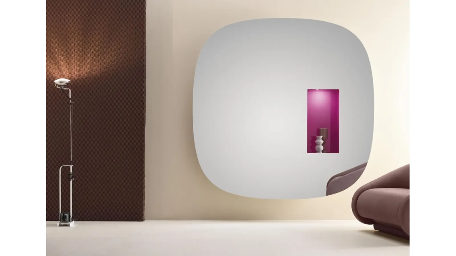 Wall mirror with colored storage compartment by Tonelli