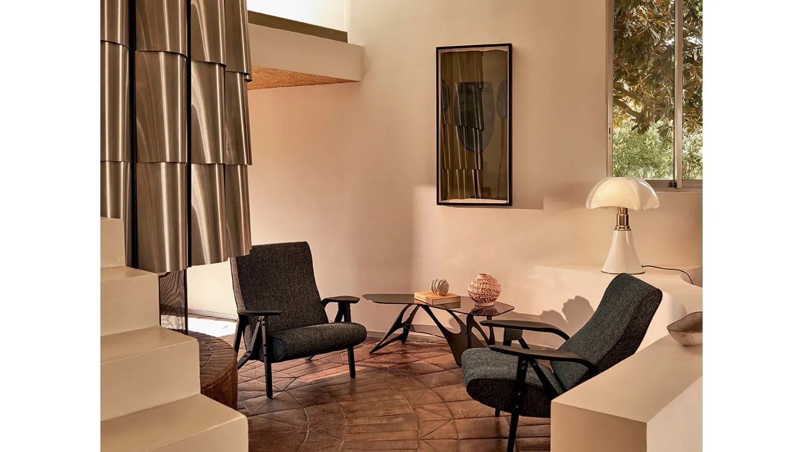 Design coffee table in crystal and Arabesco CM oak by Zanotta