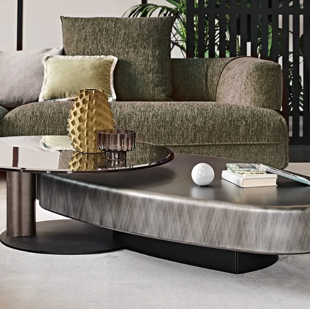 Arena Long coffee table in wood with side table in glass by Cattelan Italia