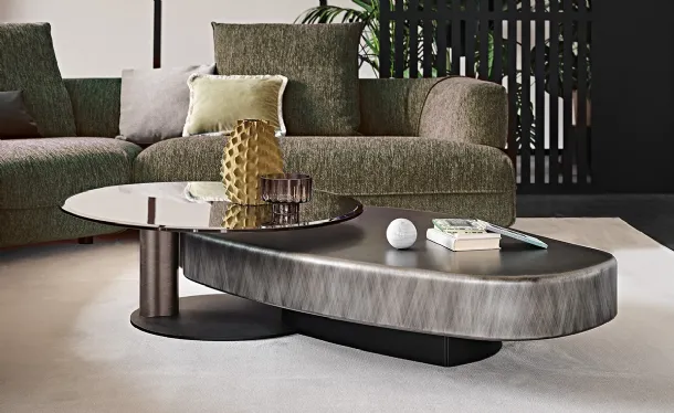 Arena Long coffee table in wood with side table in glass by Cattelan Italia