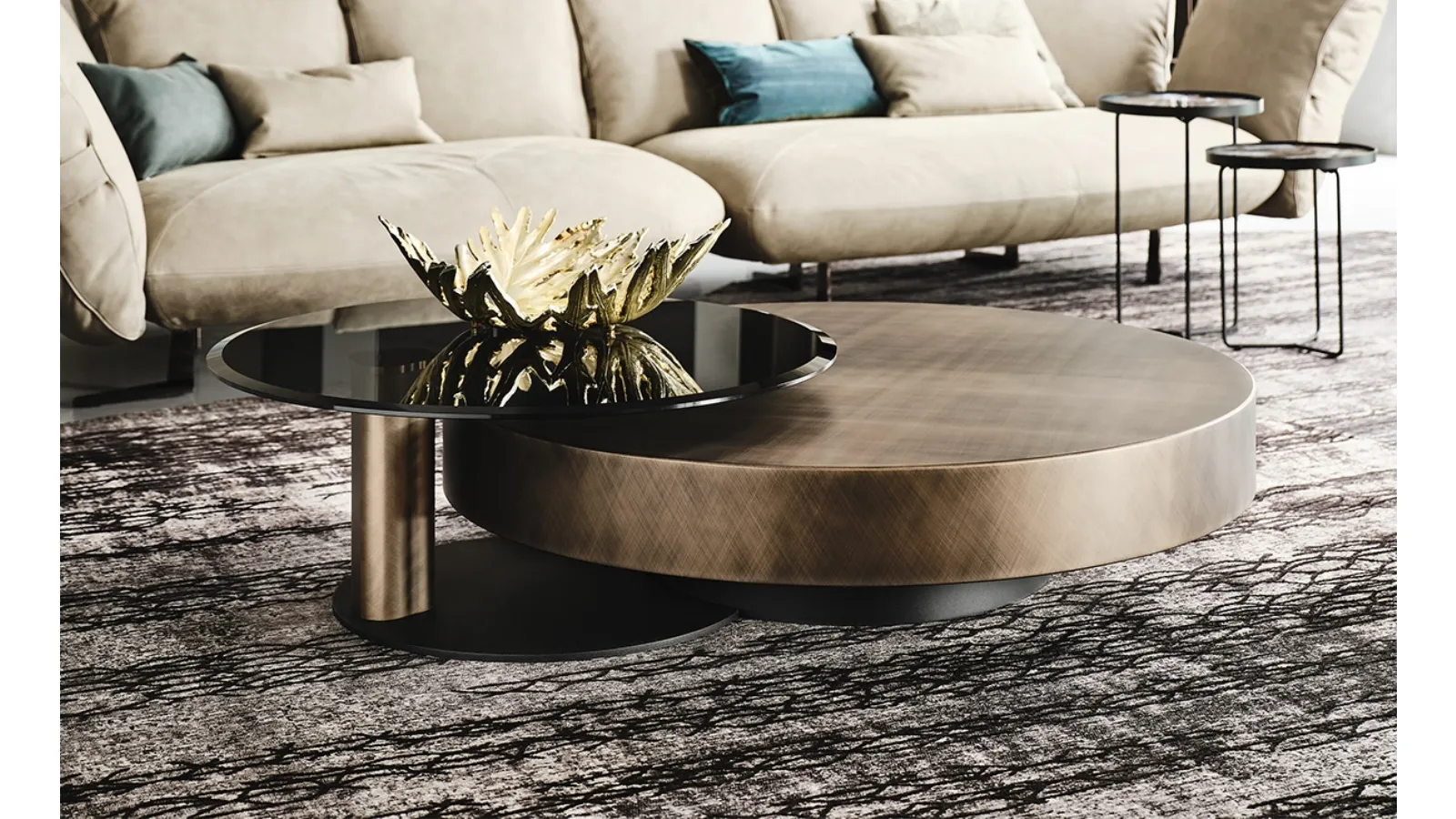 Round coffee table with Brushed Grey Arena painted wood top by Cattelan Italia