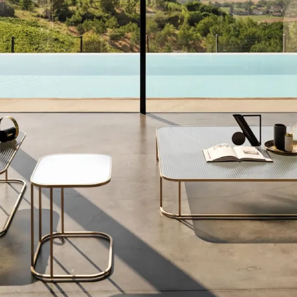 Arlon side tables with fluted or smooth glass tops and metal frame by Desirèe