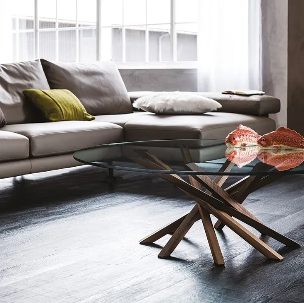 Atari coffee table in crystal with Cattelan Italia wooden base