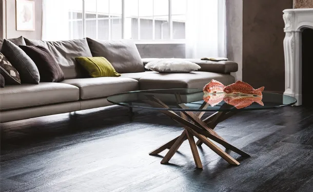 Atari coffee table in crystal with Cattelan Italia wooden base