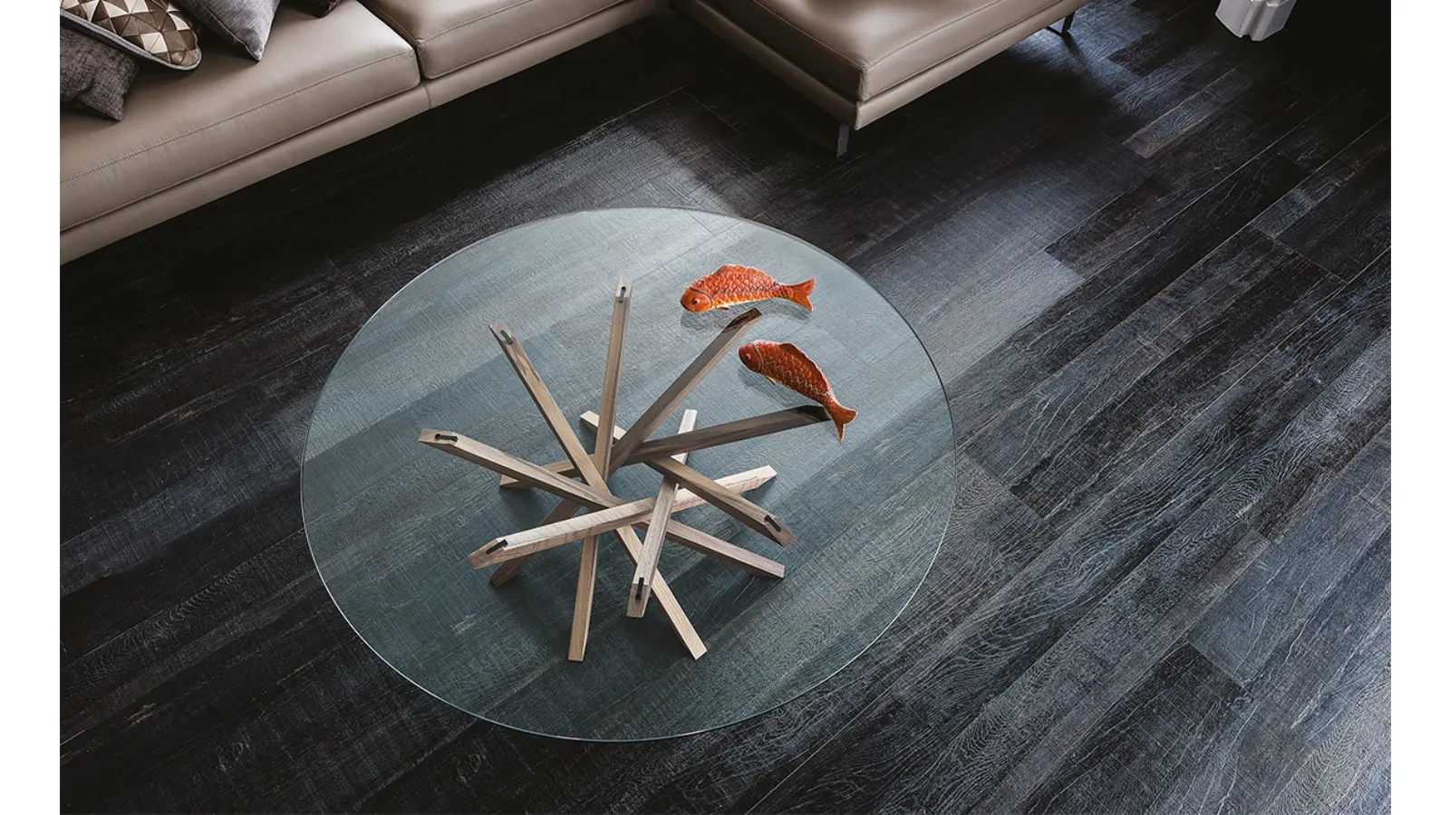 Atari glass coffee table with Cattelan Italia wooden base