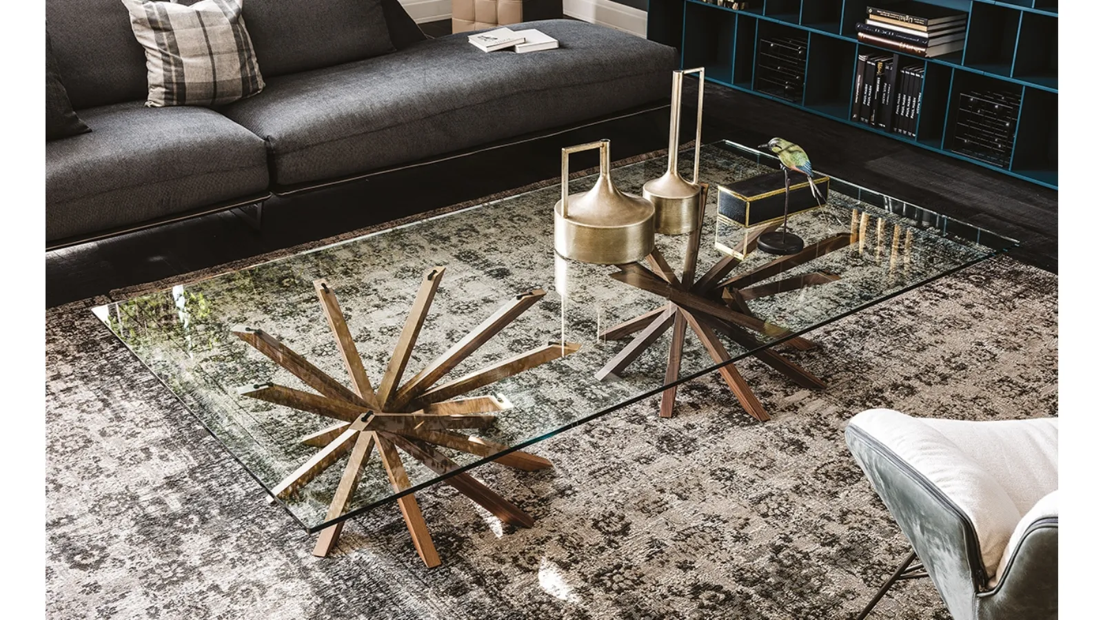 Atari glass coffee table with Cattelan Italia wooden base