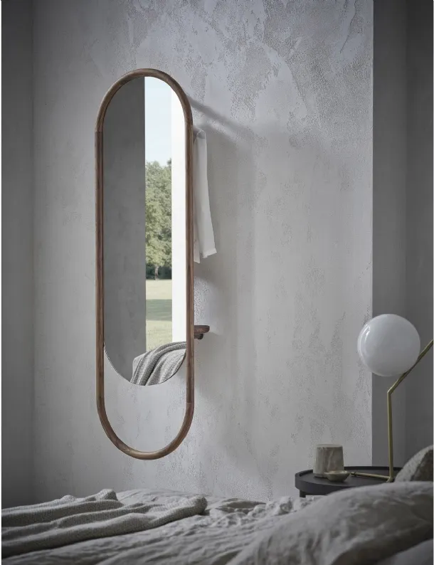 Mirror with solid wood frame and pocket-emptying shelf on the back Backstage by Porada