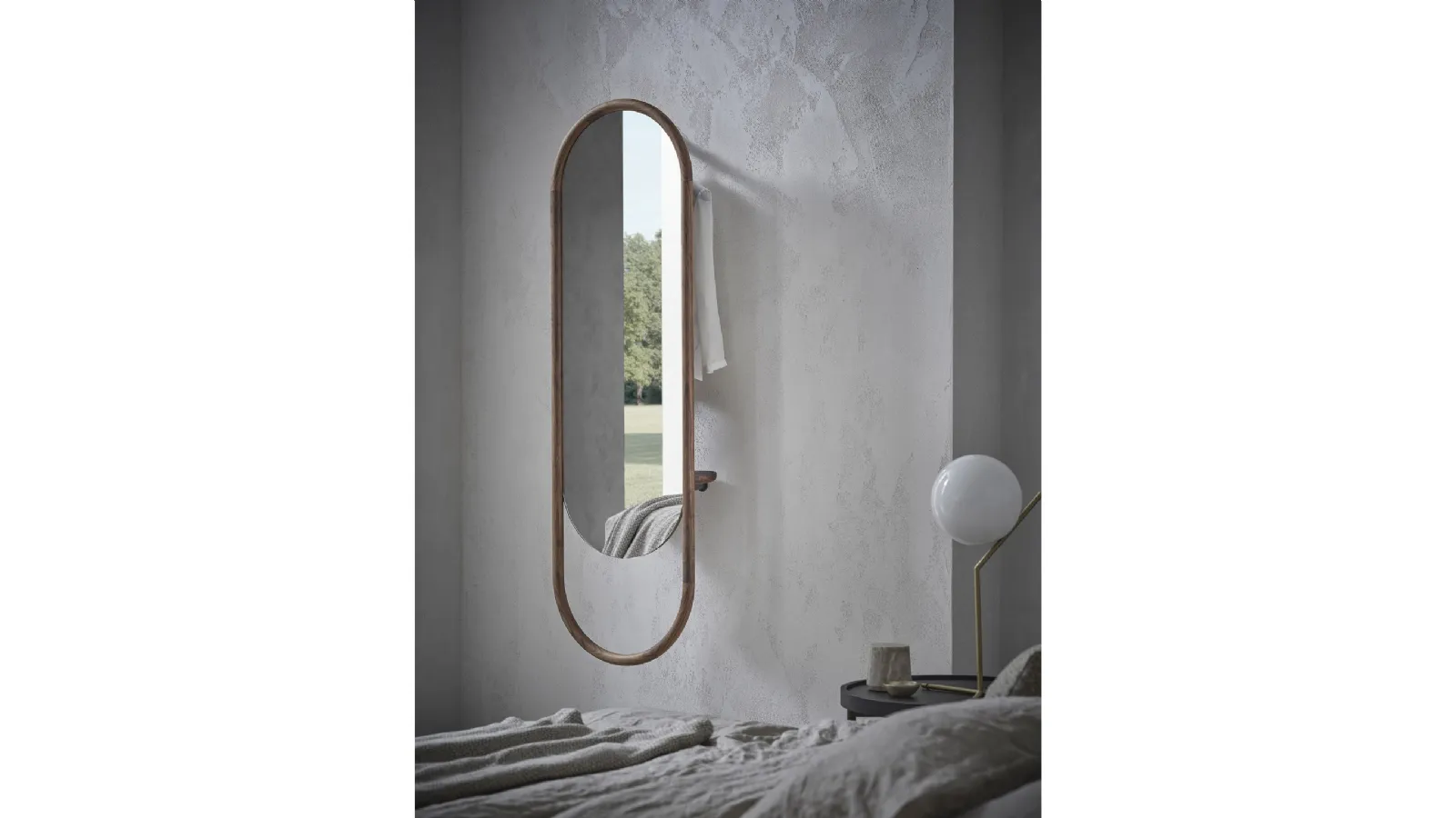 Mirror with solid wood frame and pocket-emptying shelf on the back Backstage by Porada