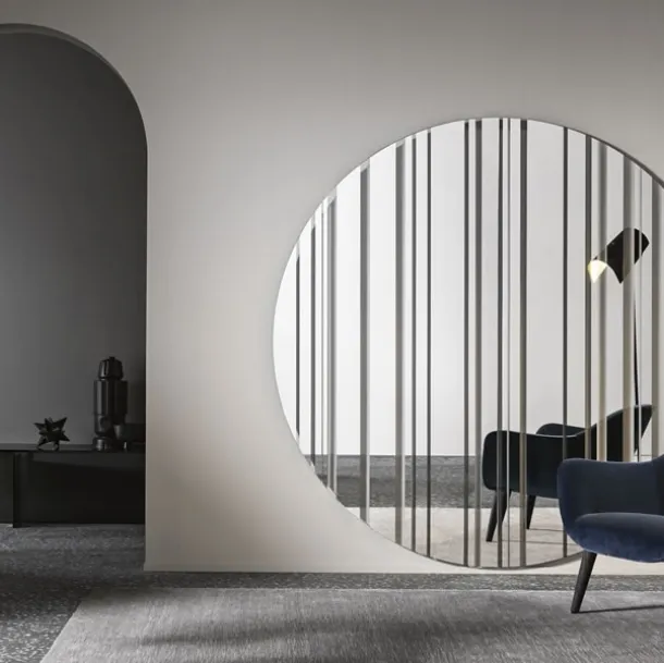 Wall mirror composed of a glass panel with alternating mirrored and transparent strips Barcode by Tonelli