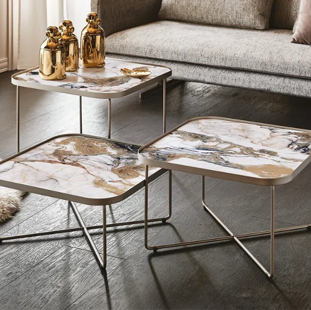 Steel embossed coffee table with ceramic top by Benny Keramik from Cattelan Italia