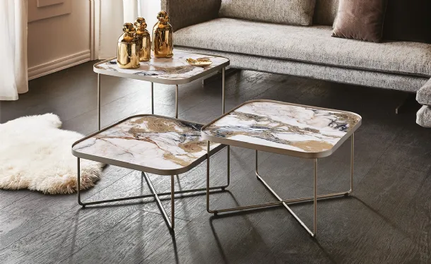 Steel embossed coffee table with ceramic top by Benny Keramik from Cattelan Italia