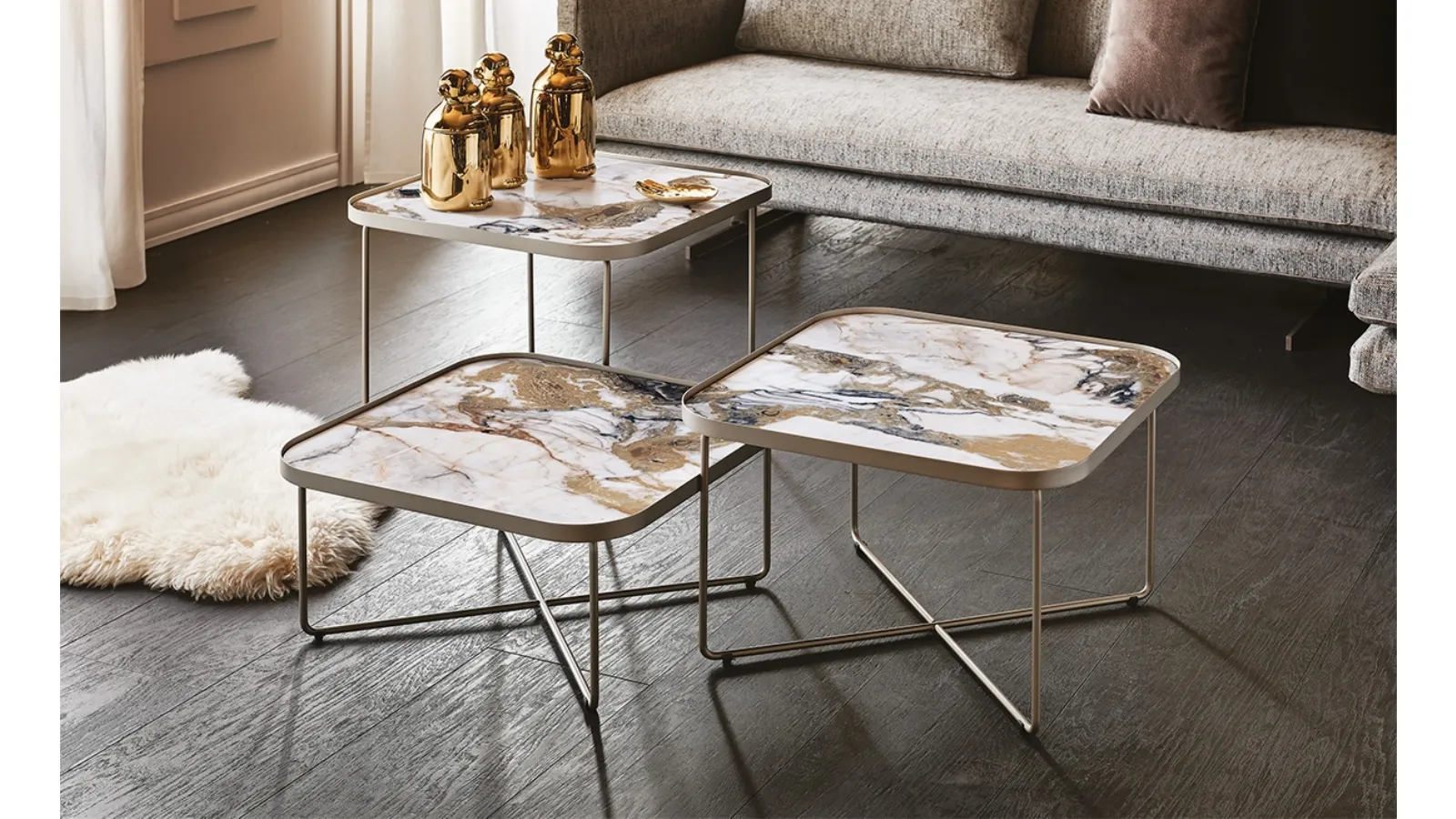 Steel embossed coffee table with ceramic top by Benny Keramik from Cattelan Italia
