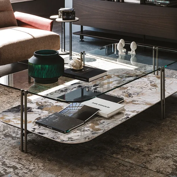 Coffee table with upper glass top and lower ceramic top Biplane by Cattelan Italia