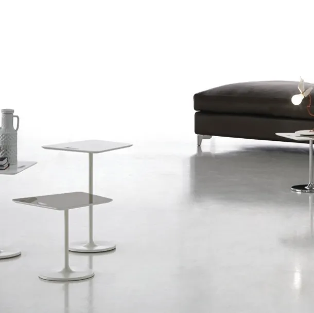 Bloom side tables in lacquered acrylic stone and steel base by Alivar
