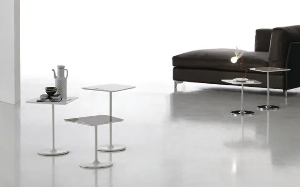 Bloom side tables in lacquered acrylic stone and steel base by Alivar
