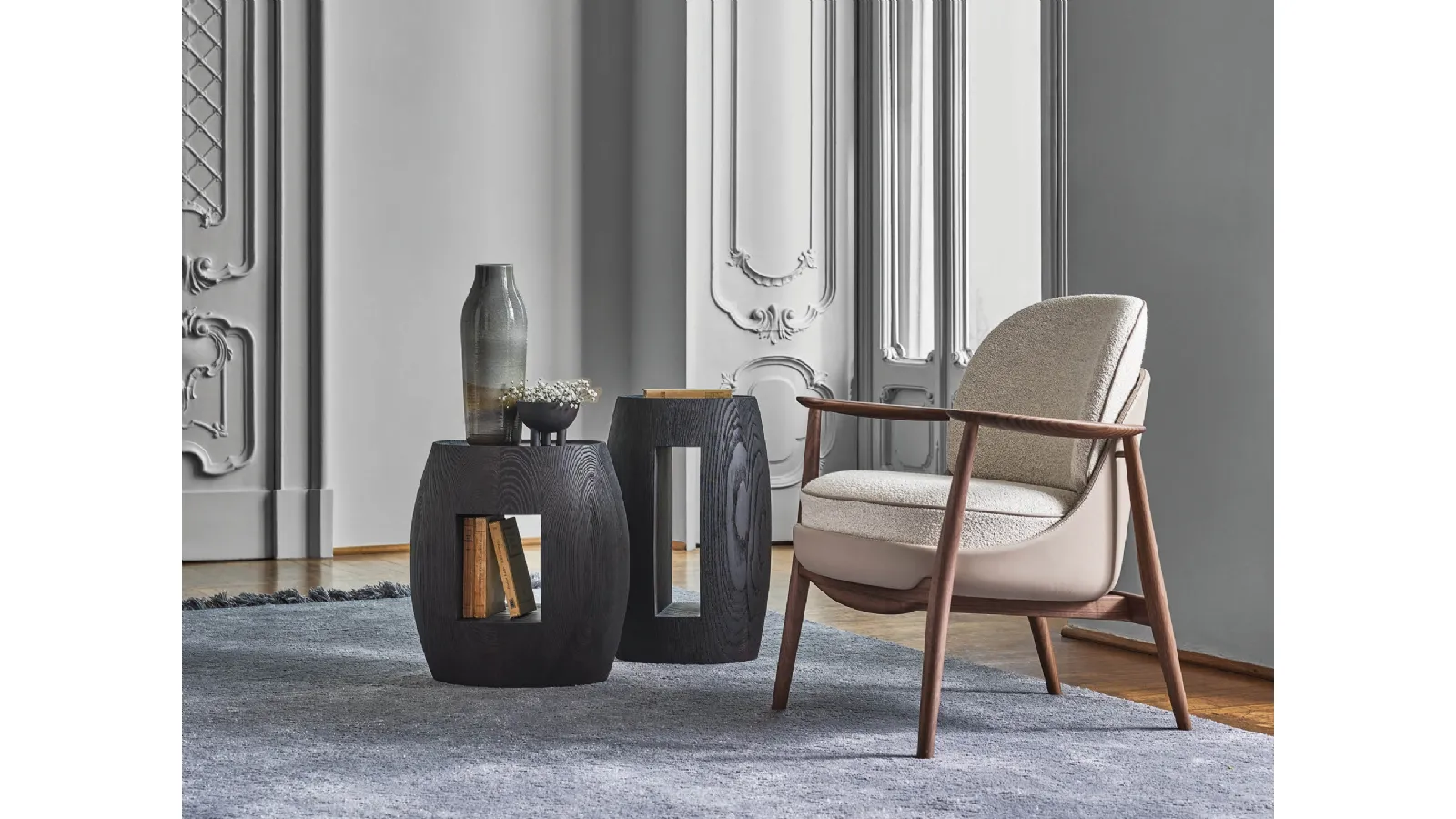 Bold side tables in Porada wood