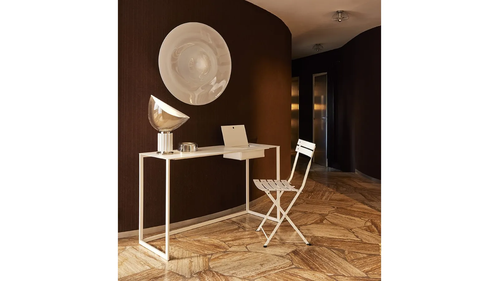 Calamo Desk with Leather Top and Metal Base by Zanotta