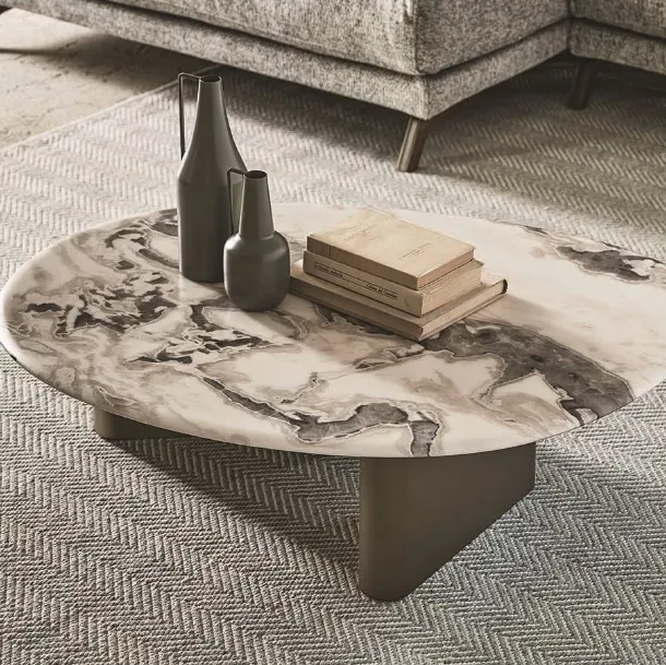 Callisto marble coffee table with lacquered wood base by Porada