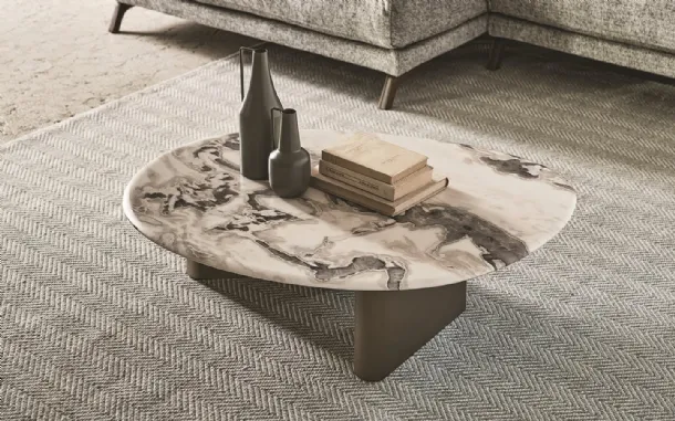 Callisto marble coffee table with lacquered wood base by Porada