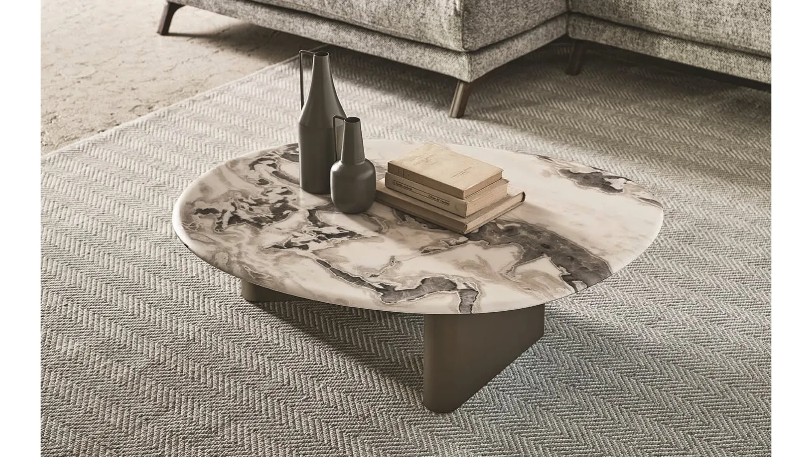 Callisto marble coffee table with lacquered wood base by Porada