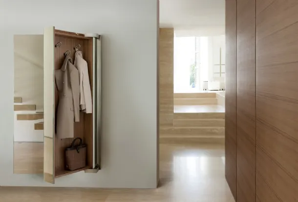 Wooden coat rack with front mirror by Porada