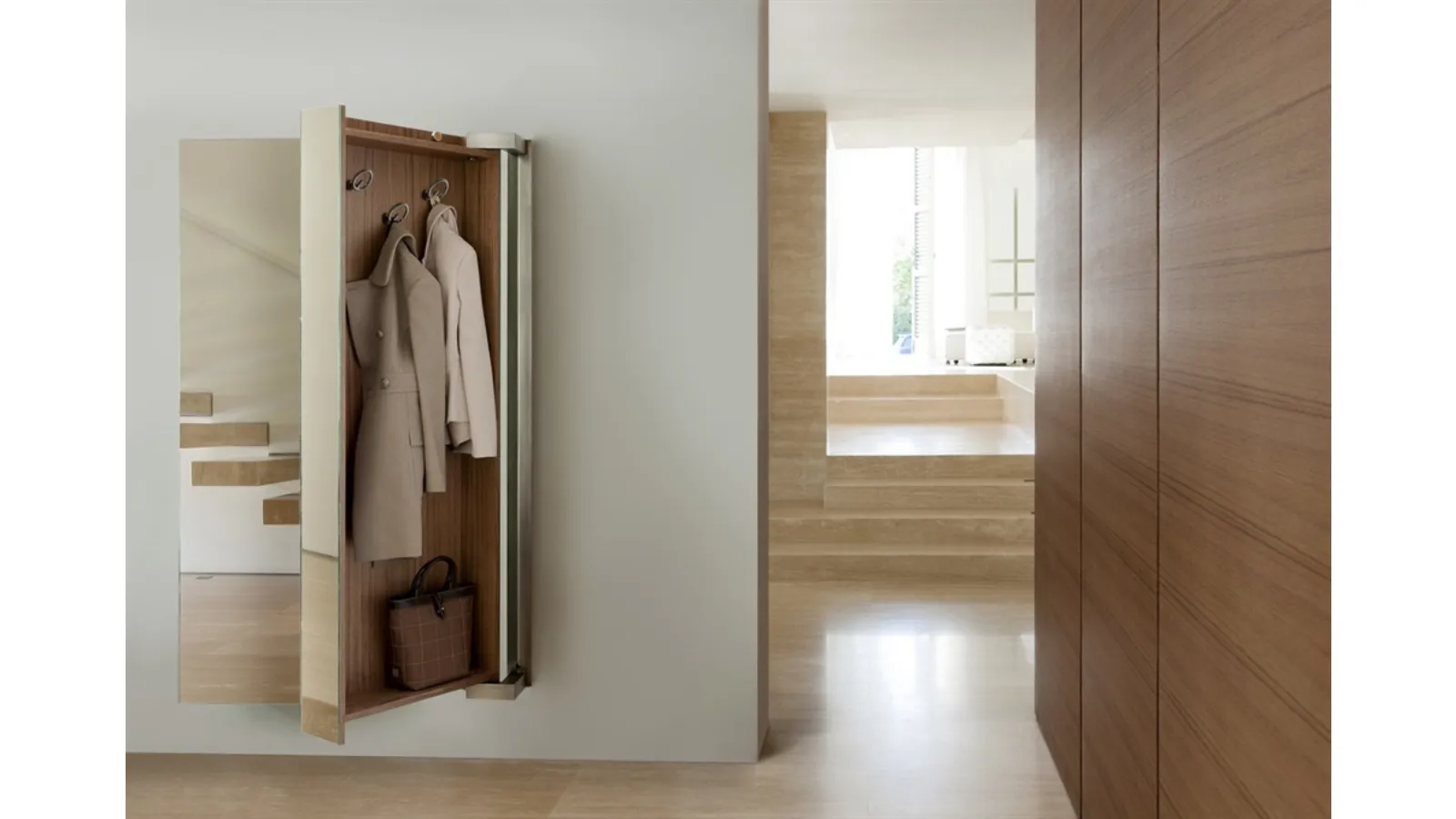 Wooden coat rack with front mirror by Porada