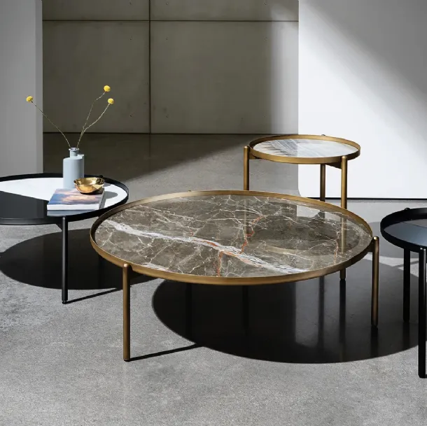 Campos side tables with ceramic or mirror top and metal base by Sovet