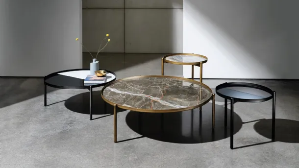 Campos side tables with ceramic or mirror top and metal base by Sovet