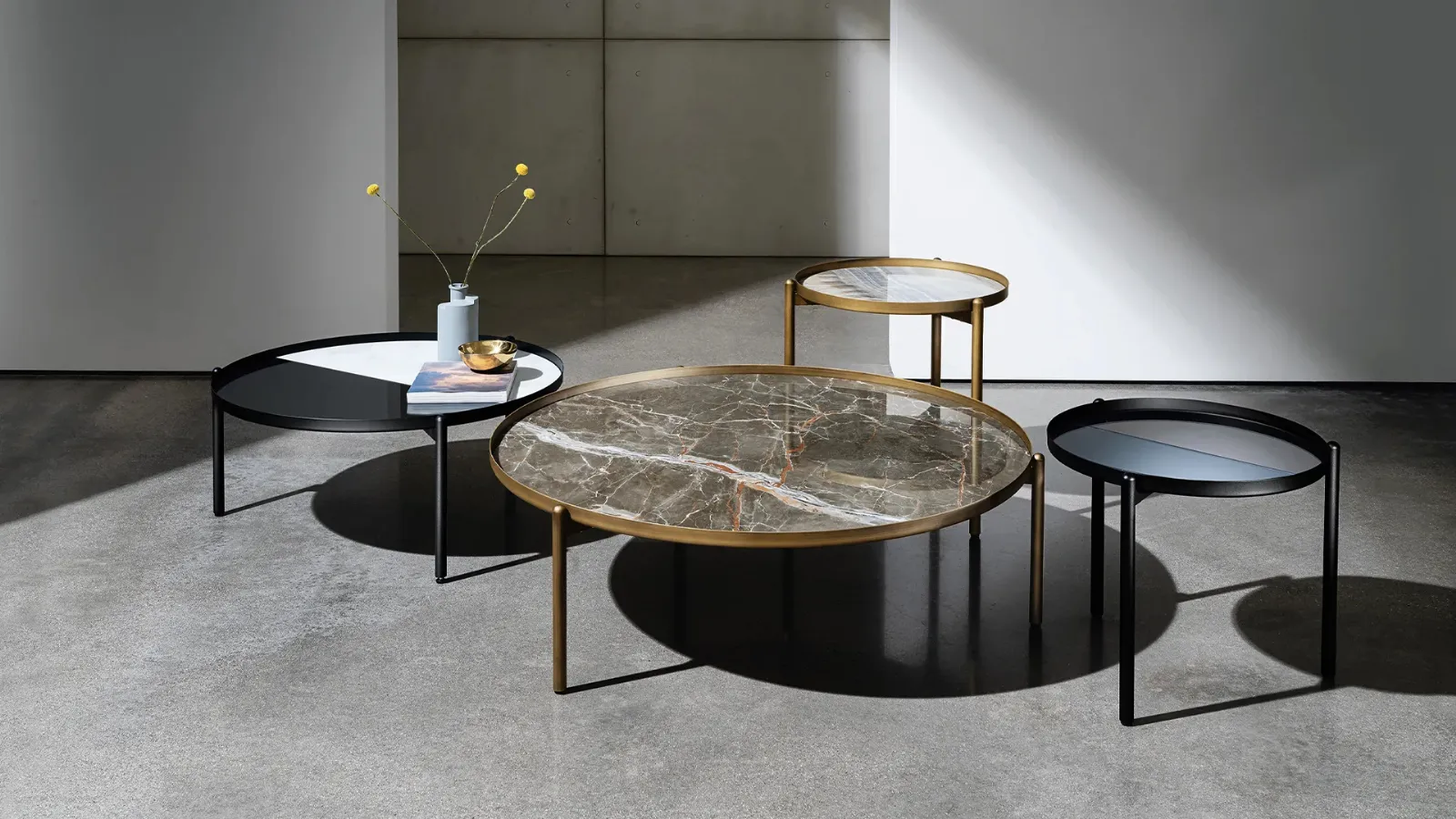 Campos side tables with ceramic or mirror top and metal base by Sovet