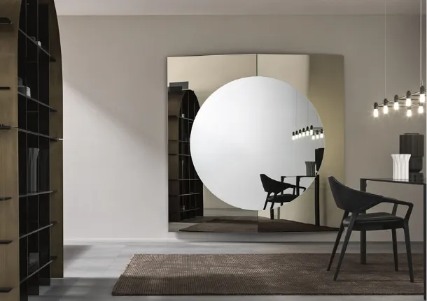 Wall mirror with a wooden structure formed by two Central di Tonelli mirror panels