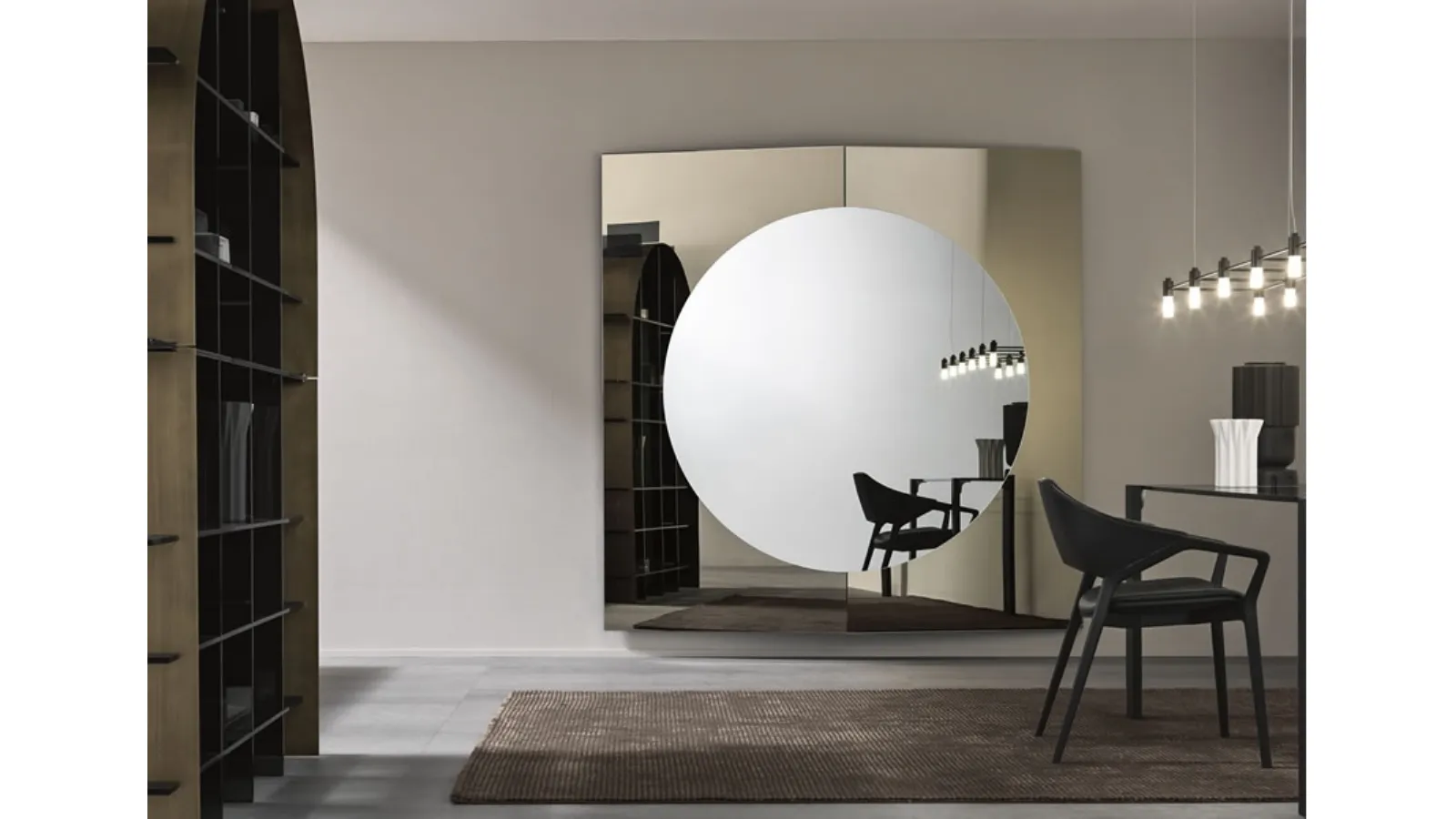 Wall mirror with a wooden structure formed by two Central di Tonelli mirror panels