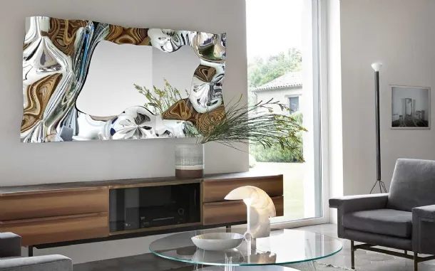 Christine Mirror with back-silvered fused glass frame by Fiam