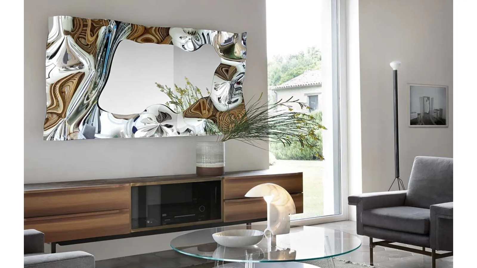 Christine Mirror with back-silvered fused glass frame by Fiam