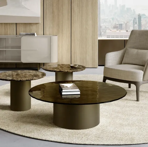 Cilindro Low coffee table in marble or glass by Eforma
