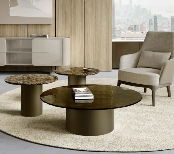 Cilindro Low coffee table in marble or glass by Eforma