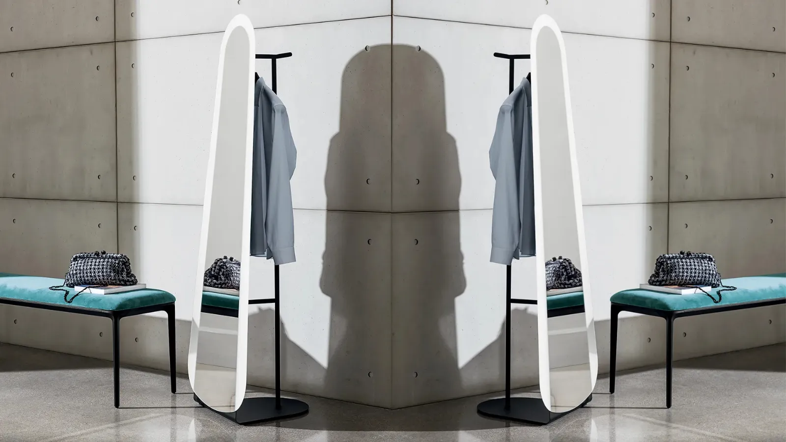 Hourglass Free Standing Coat Rack Mirror with Metal Structure by Sovet