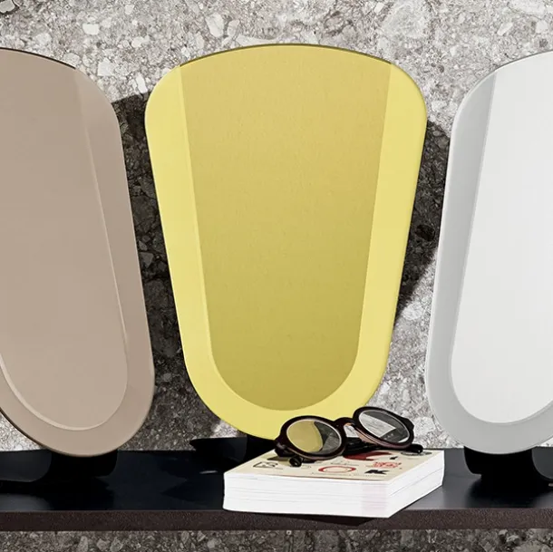 Colored mirror with acid-etched border and metal structure Clessidra Table by Sovet