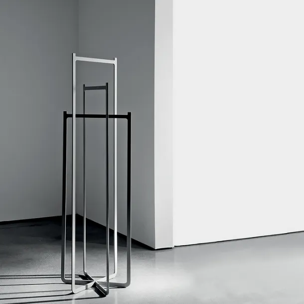 Clip coat rack made of laser-cut, welded, and painted metal sheet by Sovet