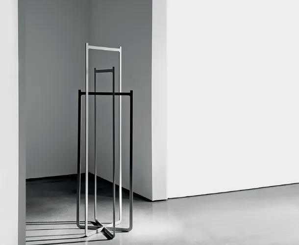 Clip coat rack made of laser-cut, welded, and painted metal sheet by Sovet