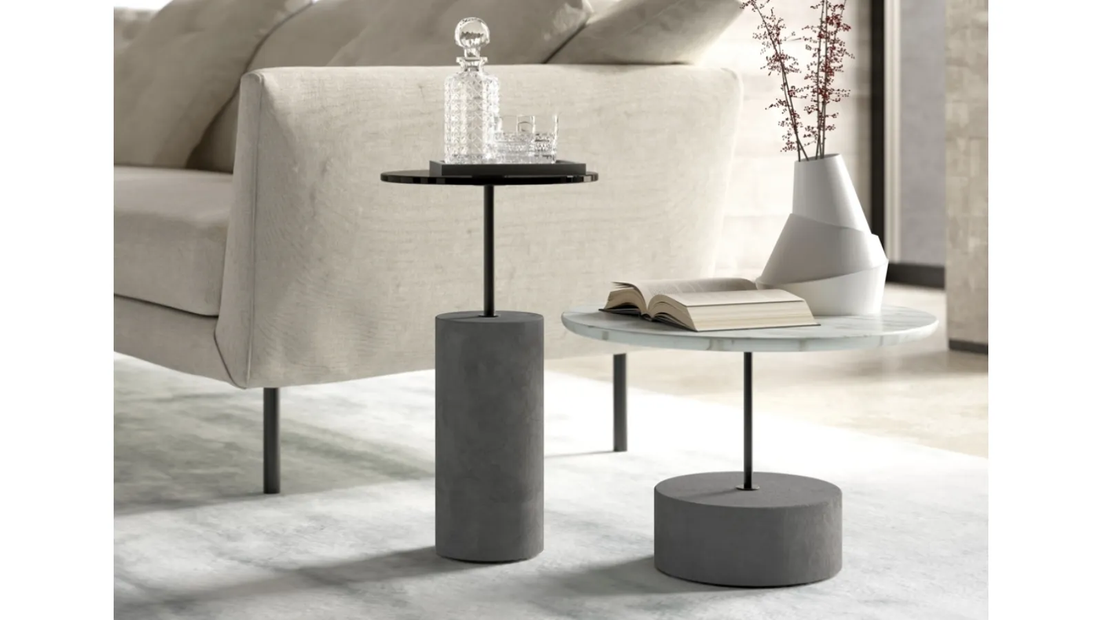 Coffee table with marble or glass top and concrete base Concrete by Vibieffe