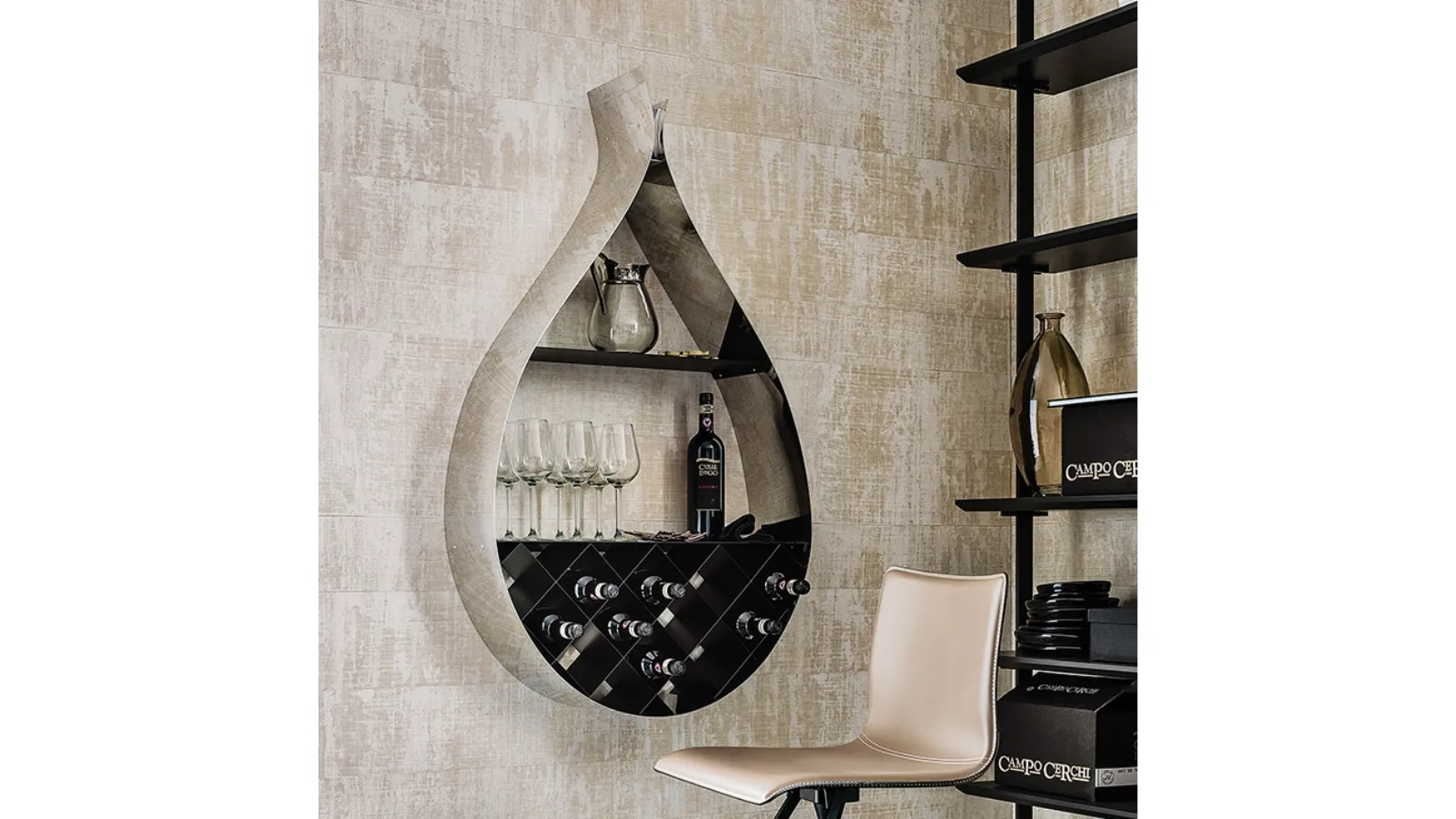 Drop design bottle holder in steel by Cattelan Italia