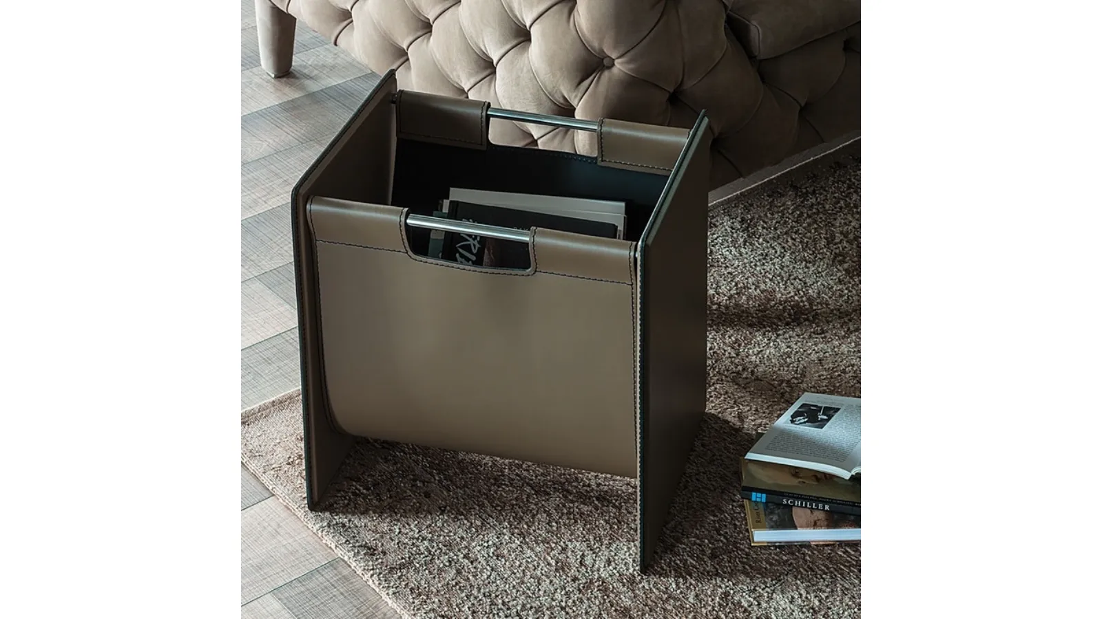 Jerry magazine holder with steel frame and leather finish by Cattelan Italia