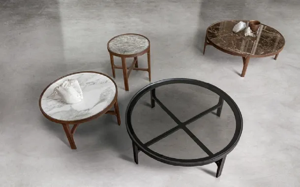 Solid wood side tables with marble or smoked crystal tops Cyclos by Alivar