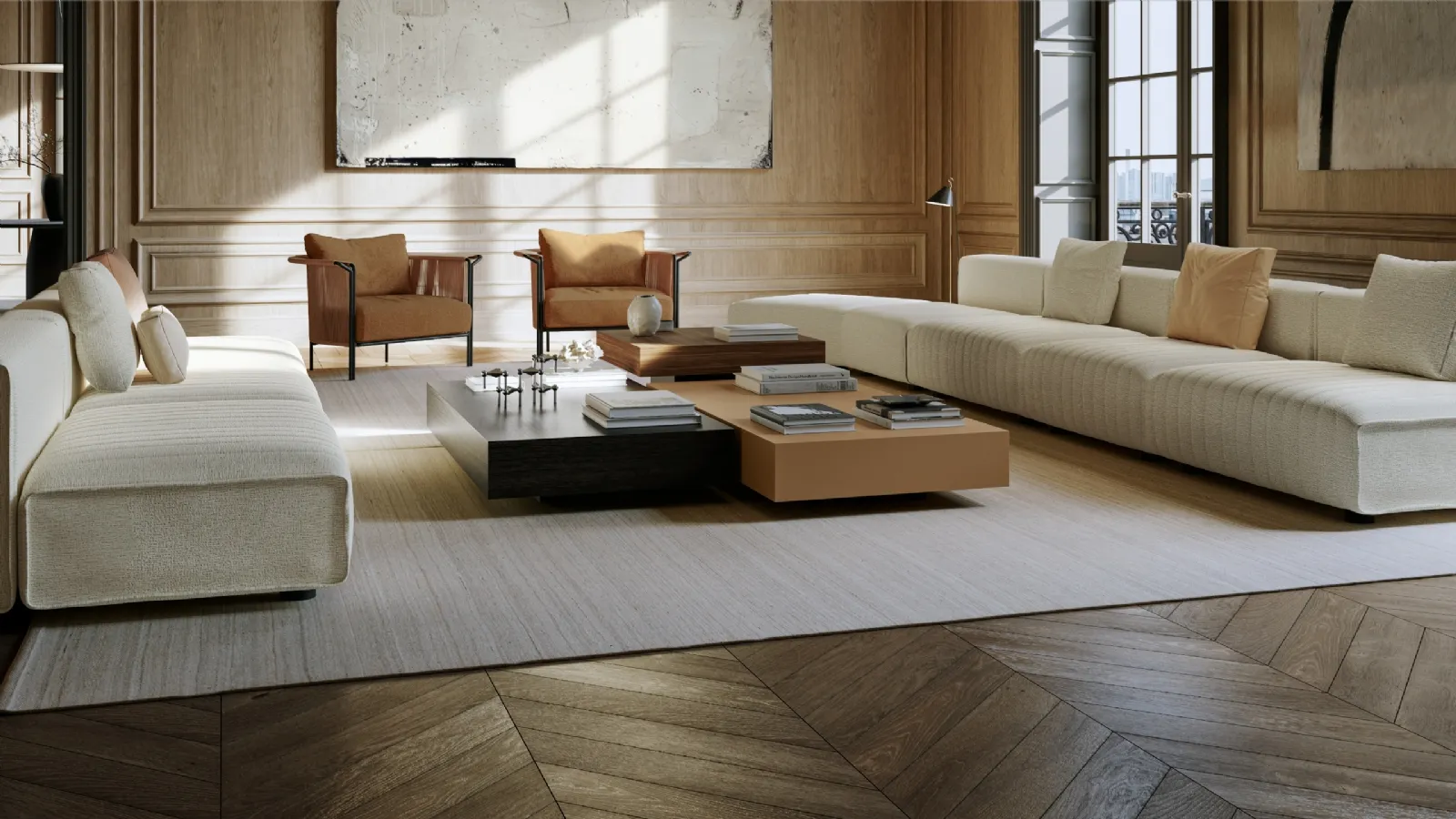 Dolmen side tables with geometric tops in matte lacquer or Lema wood veneer