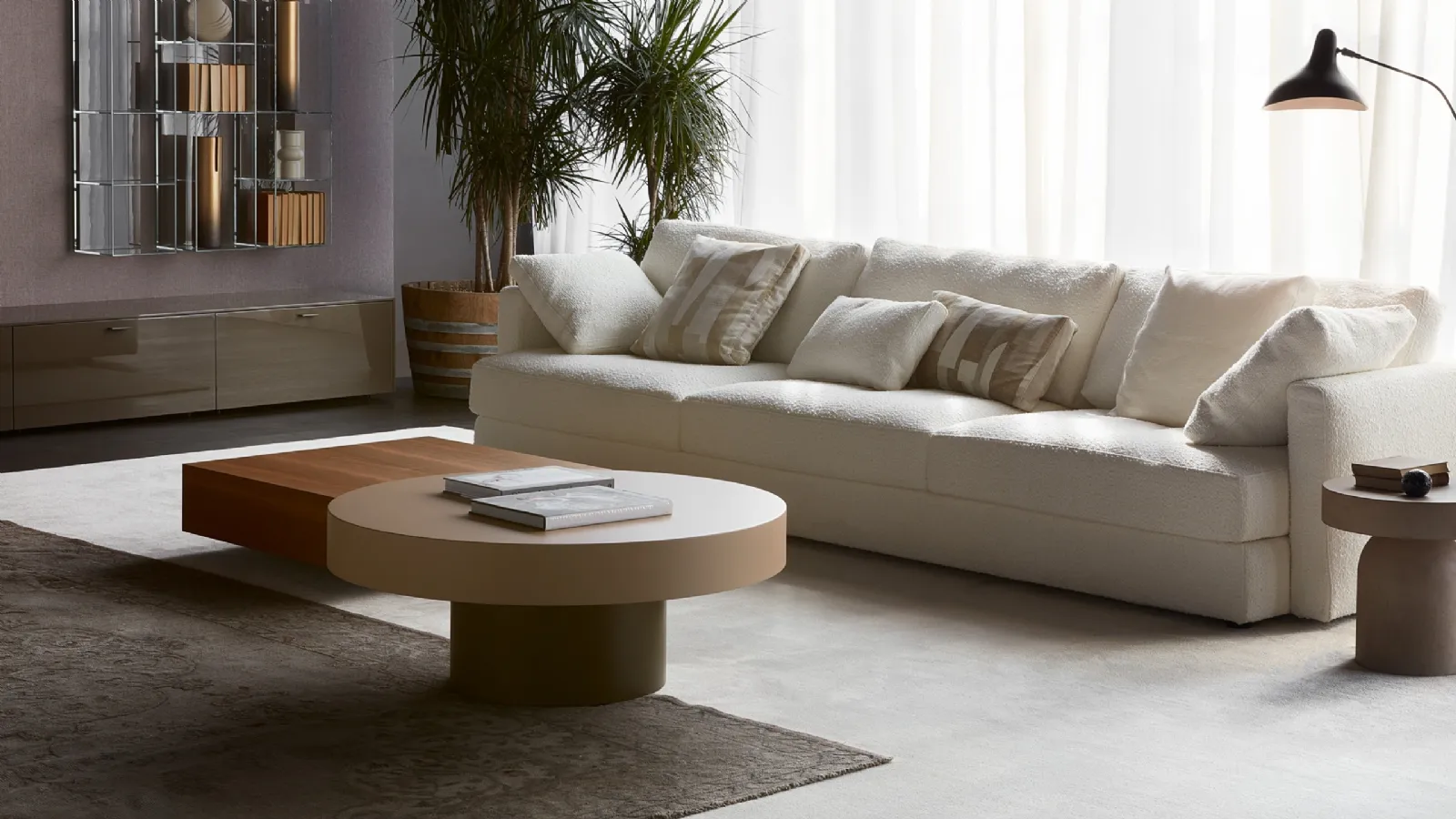Dolmen side tables with geometric tops in lacquered or Lema wood