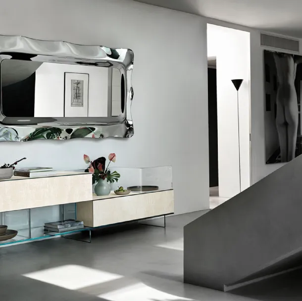 Dorian Mirror with back-silvered fused glass frame by Fiam