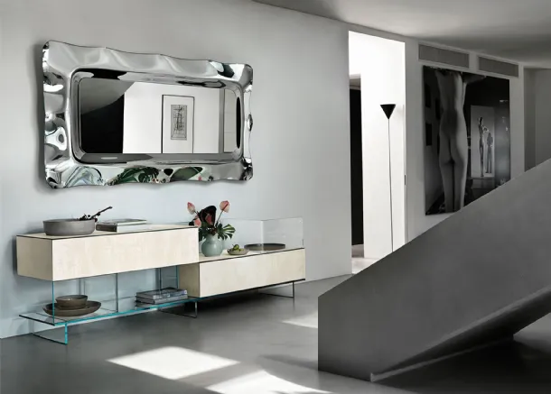 Dorian Mirror with back-silvered fused glass frame by Fiam