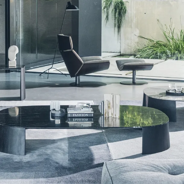 Dorvan coffee table with marble top and iroko base by Desirèe